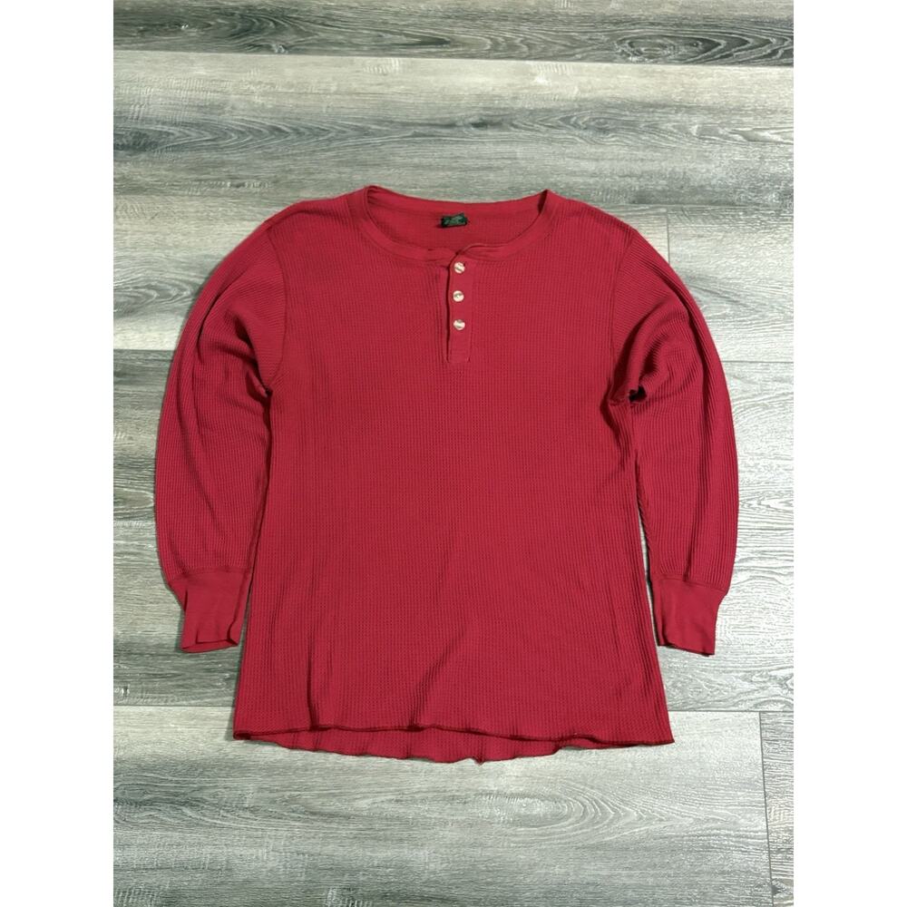 Vintage 90s Greatland Apparel Red Henley Thermal Long Sleeve Retro - Men’s XL